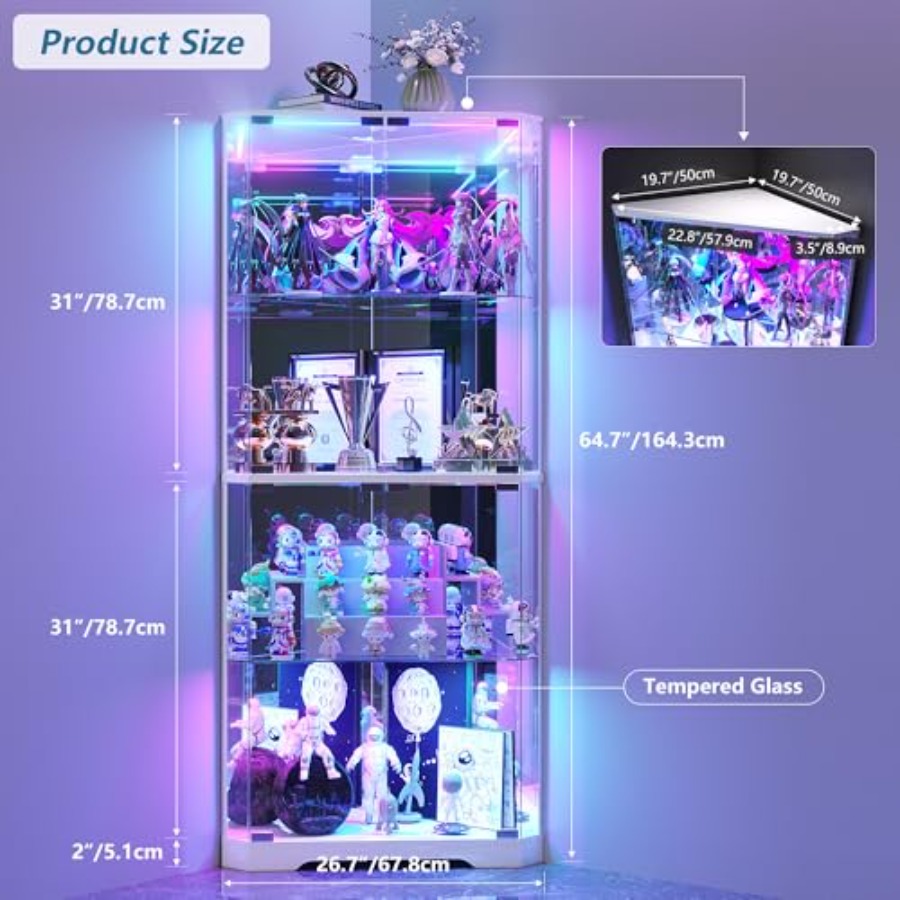 高さ64.7インチのリビングルーム用コーナーディスプレイキャ - Glass Cabinet Display のレビューと価格