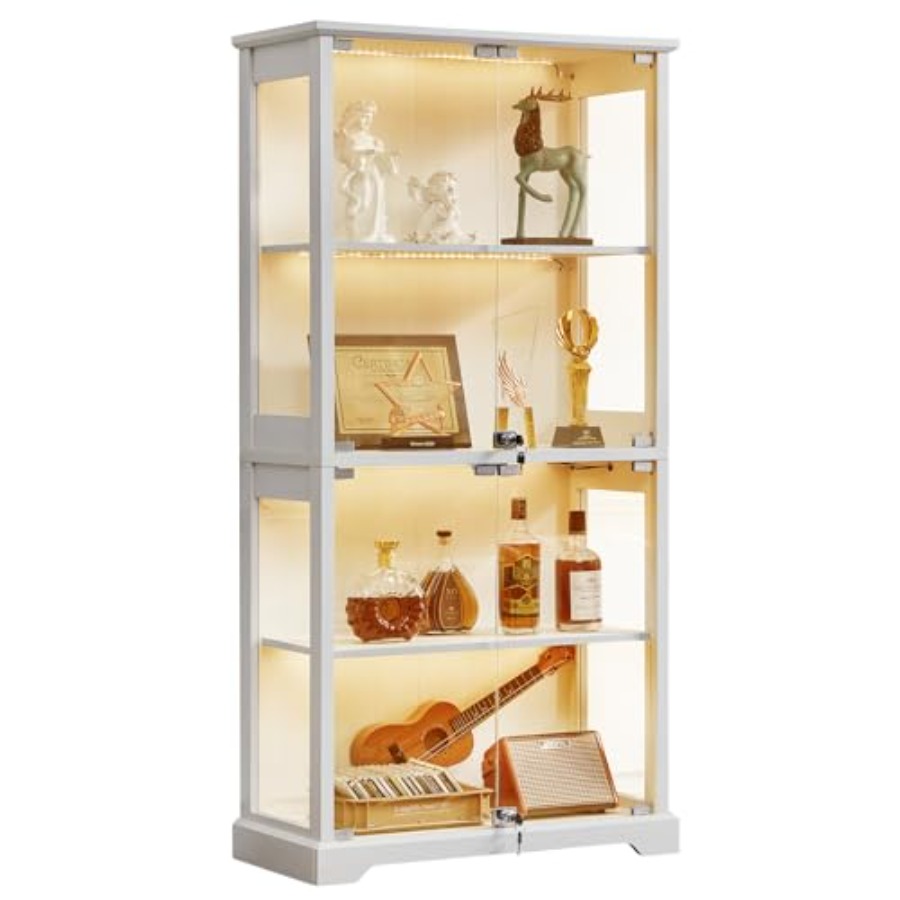 リビングルーム用ロック付きファームハウスガラスディスプレイキ - Glass Cabinet Display のレビューと価格