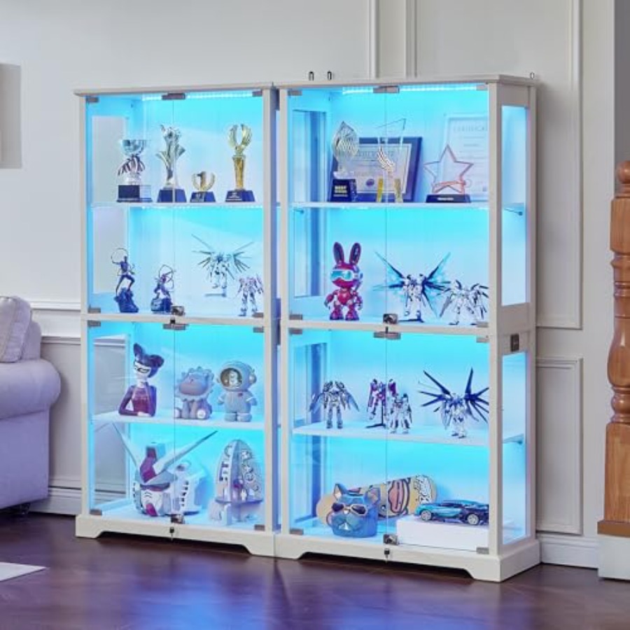 リビングルーム用ロック付きファームハウスガラスディスプレイキ - Glass Cabinet Display のレビューと価格