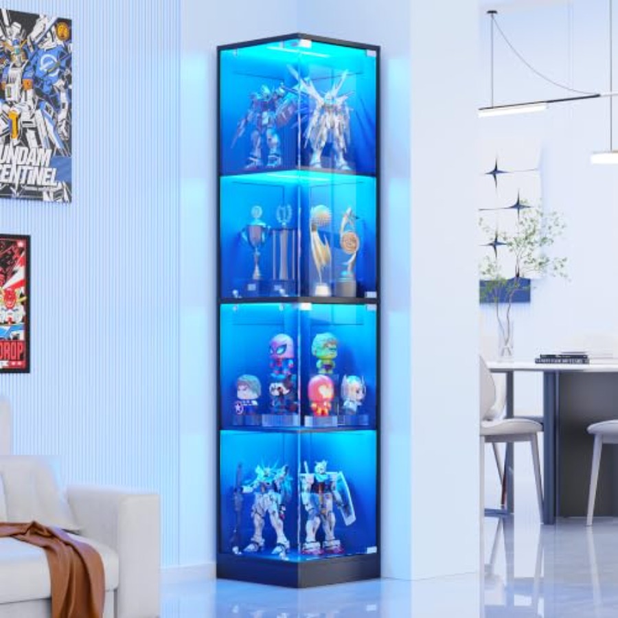 ガラス扉付きコーナーディスプレイキャビネット、ホワイトMDF - Glass Cabinet Display のレビューと価格