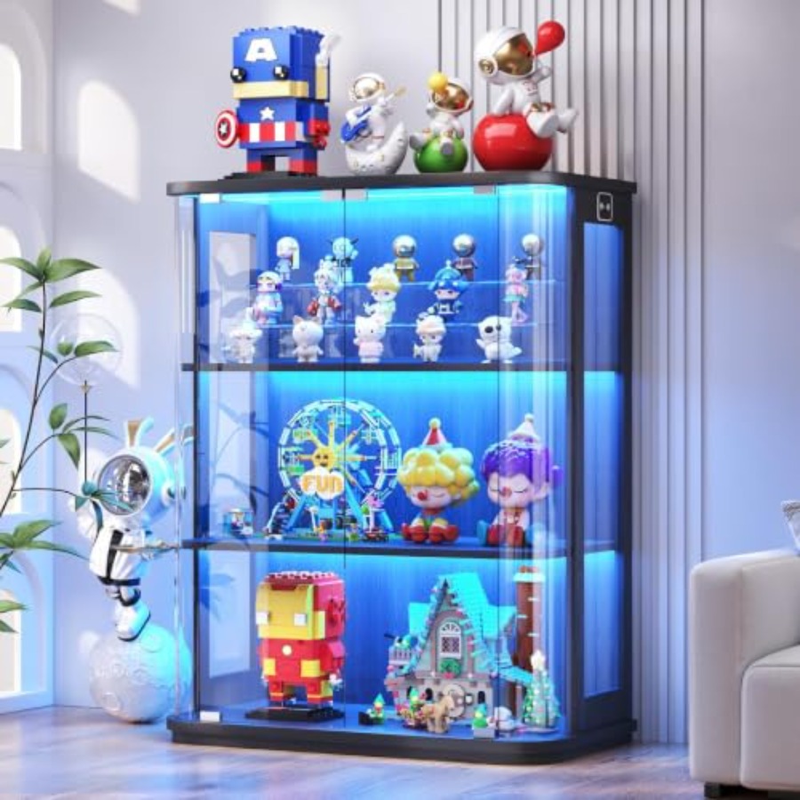 3段式丸型ディスプレイキャビネット（照明付き、人感センサー搭 - Glass Cabinet Display のレビューと価格