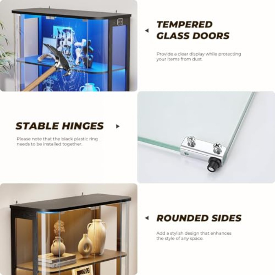 3段式丸型ディスプレイキャビネット（照明付き、人感センサー搭 - Glass Cabinet Display のレビューと価格