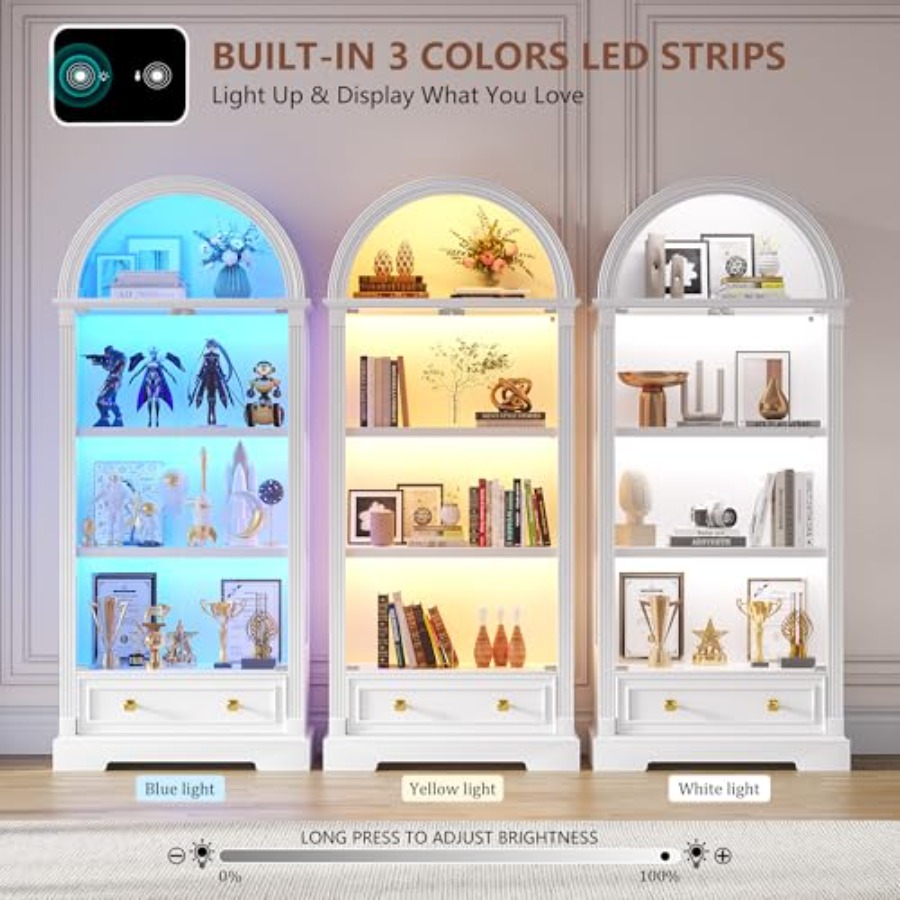 リビングルーム用アーチ型ディスプレイキャビネット、強化ガラス - Glass Cabinet Display のレビューと価格